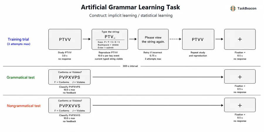 Artificial Grammar Learning Task flow diagram